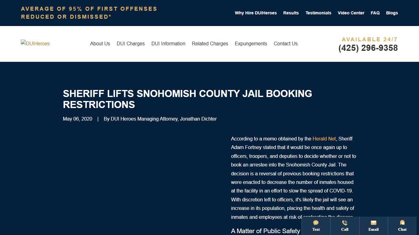Sheriff Lifts Snohomish County Jail Booking Restrictions