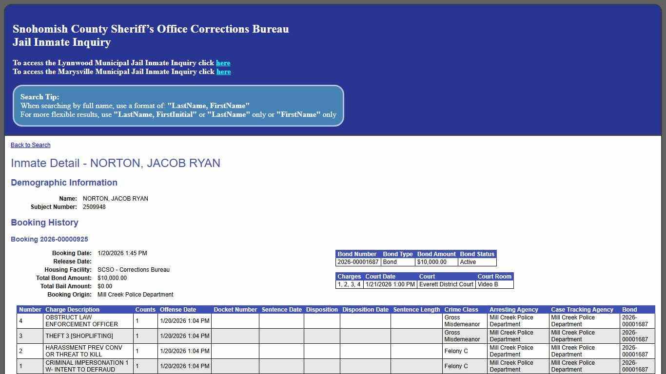 Inmate Detail - NORTON, JACOB RYAN